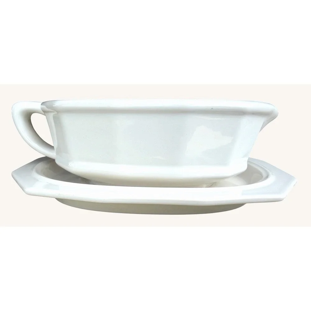 Vintage Pfaltzgraff Heritage White Gravy Boat & Underplate USA Ceramic 2 Piece